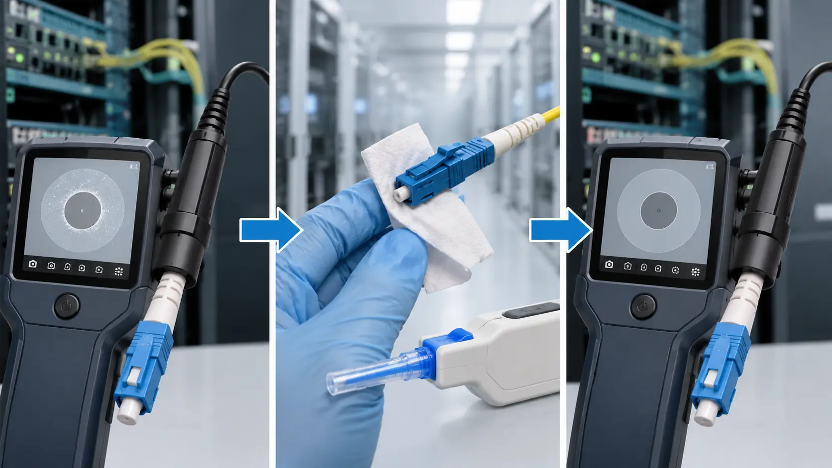 Pulizia del connettore in fibra ottica senza perdita di segnale